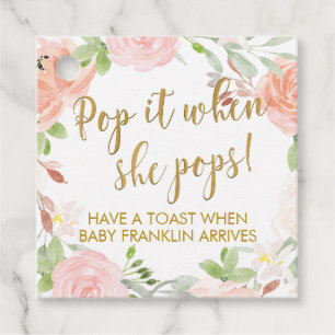 Floral Champagne Favor Tags, Pop It When She Pops Tags