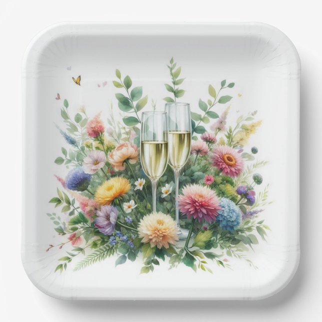 Floral Champagne Garden Plates (Front)