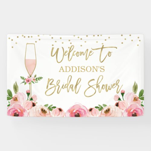 Floral Champagne Glass Bridal Shower Banner