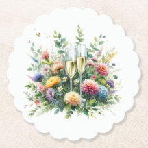 Floral Champagne Party Paper Coaster