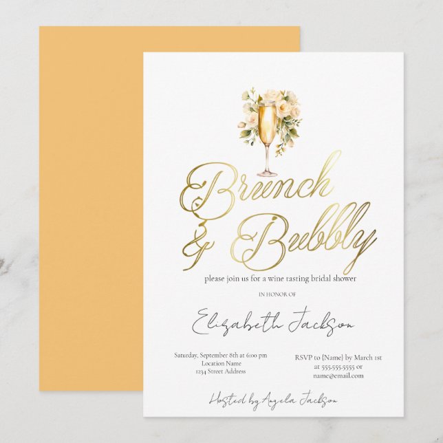 Floral ChampagneBrunch & Bubbly Bridal Shower Invitation (Front/Back)