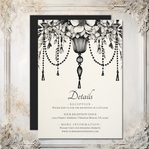Floral Chandelier Black White Wedding Details Enclosure Card