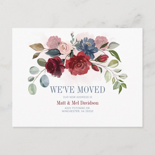 Floral Change of Address Moving Holiday Postcard (Front)