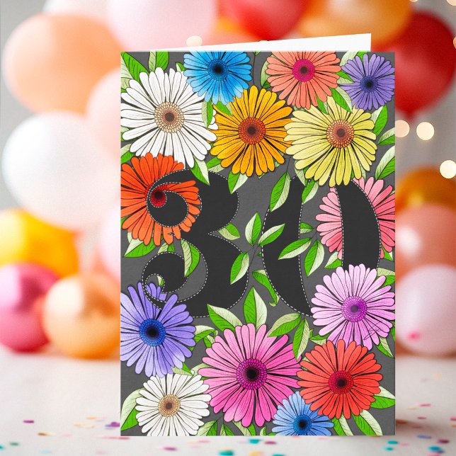 Floral Charcoal Gray Personalized 30th Birthday Card (Creator Uploaded)
