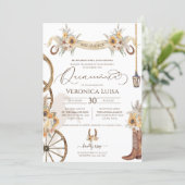 Floral Charro Sunflower Country Rustic Quinceanera Invitation (Standing Front)