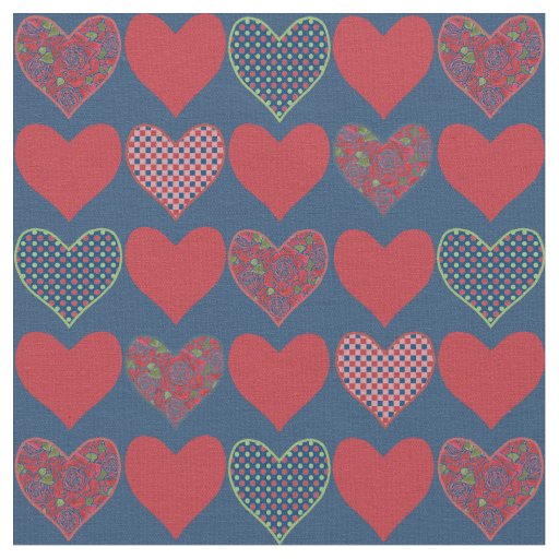 Floral, Check Gingham and Polka Dots Hearts Fabric