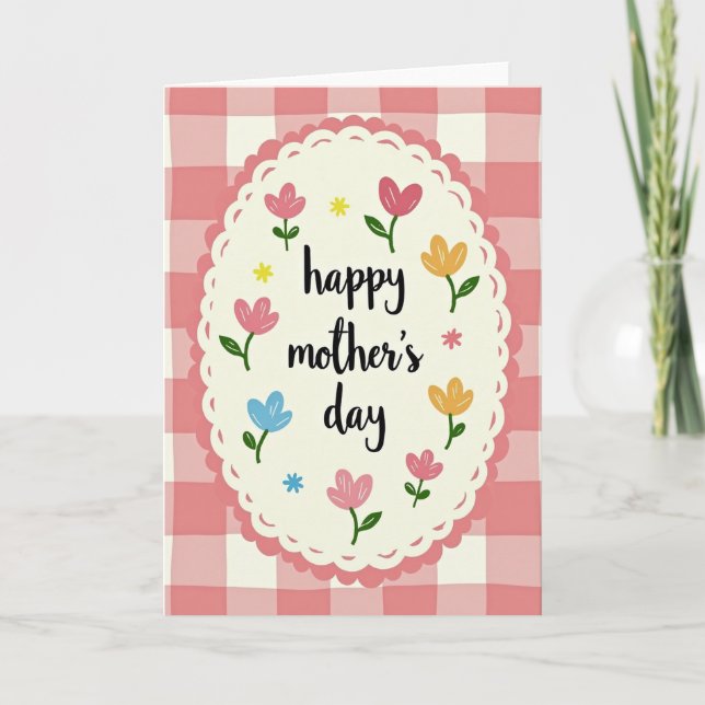 Floral Checkerboard Mothers Day Card (Front)
