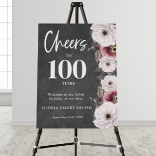 Floral Cheers to 100th Birthday Welcome Foam Board