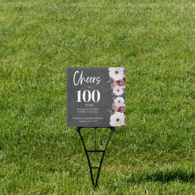Floral Cheers to 100th Birthday Welcome Sign (Insitu)