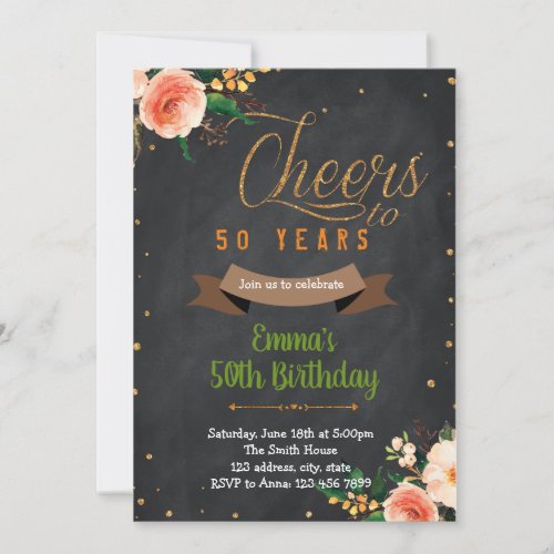 Floral cheers to 50 years adult birthday invitation
