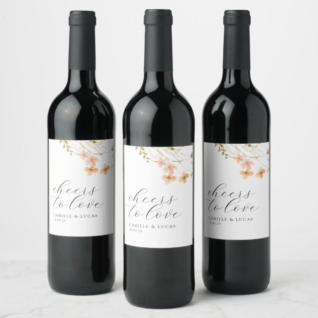 Floral Cheers To Love Wedding Wine Label (Bottles)