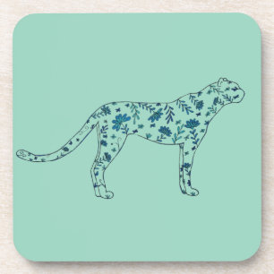 Floral cheetah beverage coaster