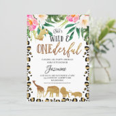 Floral Cheetah Print Onederful Birthday Invitation (Standing Front)