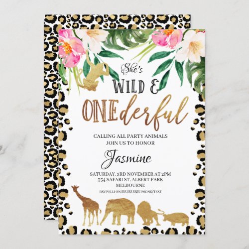 Floral Cheetah Print Onederful Birthday Invitation