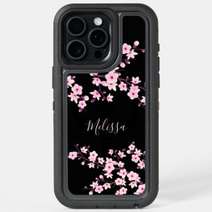 Floral Cherry Blossom Black Pink Monogram iPhone 15 Pro Max Case