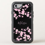 Floral Cherry Blossom Black Pink Monogram Otterbox Defender Iphone Se/8/7 Case at Zazzle