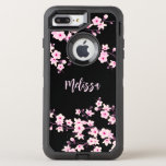 Floral Cherry Blossom Black Pink Monogram Otterbox Defender Iphone 8 Plus/7 Plus Case at Zazzle