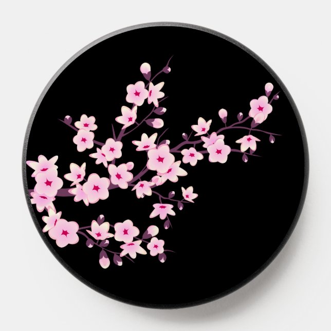Floral Cherry Blossom Black Pink  PopSocket (Popsocket)
