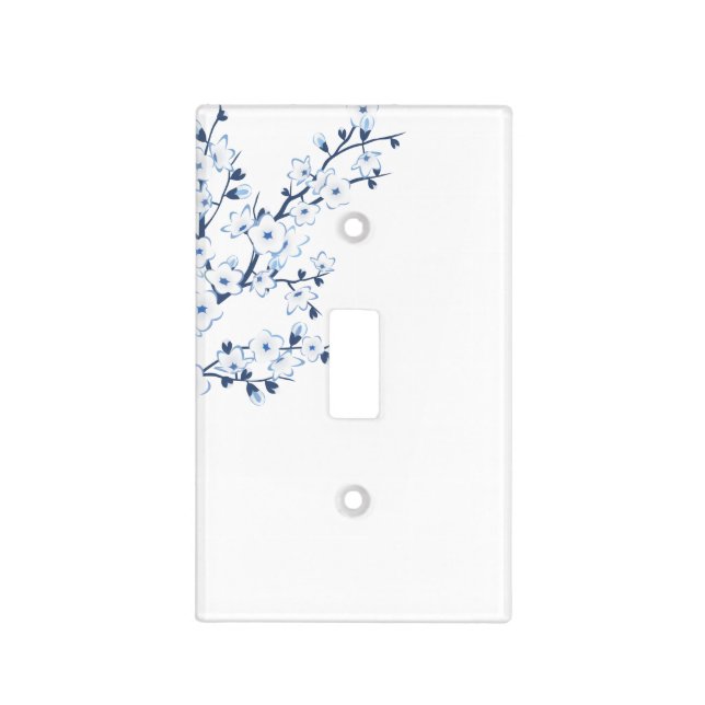 Floral Cherry Blossom Blue White Light Switch Cover (Front)