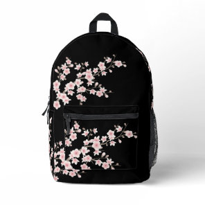 Floral Cherry Blossom Blush Pink Black Printed Backpack