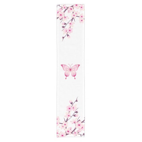 Floral Cherry Blossom Butterfly Pink White Floral  Short Table Runner