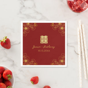 Floral cherry blossom Chinese wedding red Napkins