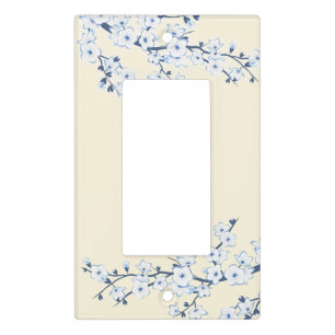 Floral Cherry Blossom Cream Blue Light Switch Cover
