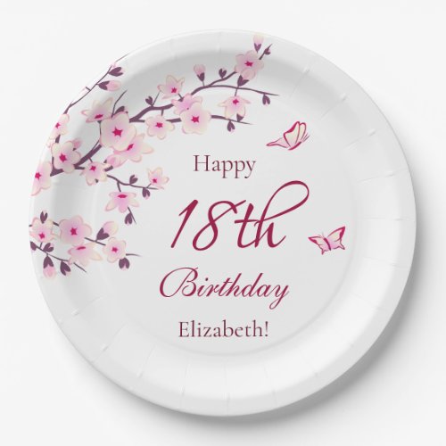 Floral Cherry Blossom  Custom Birthday Party Paper Plates