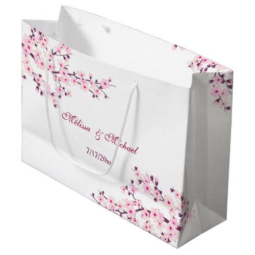 Floral Cherry Blossom Custom Wedding Large Gift Bag