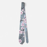Floral Cherry Blossom Dusky Pink Dusty Blue Tie at Zazzle