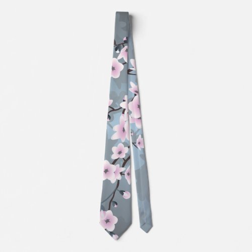 Floral Cherry Blossom Dusky Pink Dusty Blue Tie