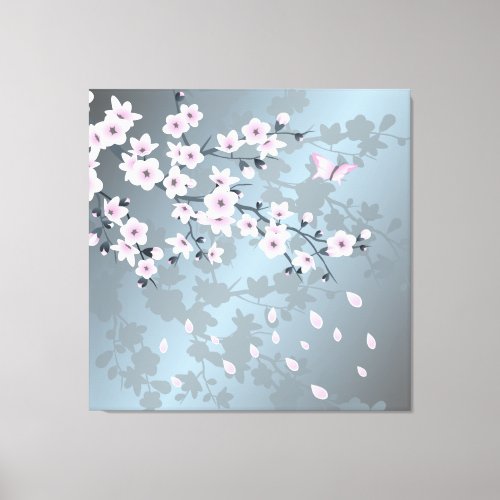 Floral Cherry Blossom Dusty Pink Blue Canvas Print