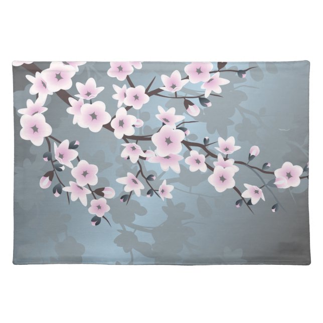  Floral Cherry Blossom Dusty Pink Blue  Placemat (Front)