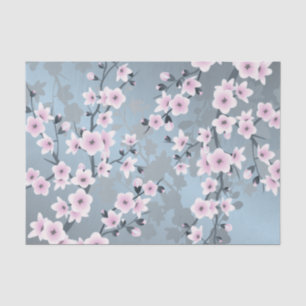 Floral Cherry Blossom Dusty Pink Blue Tissue Paper