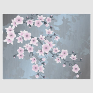 Floral Cherry Blossom Dusty Pink Blue Tissue Paper
