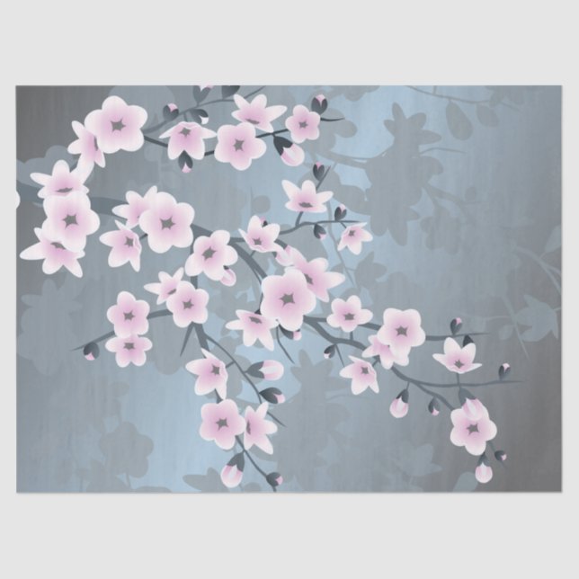Floral Cherry Blossom Dusty Pink Blue Tissue Paper (Front)