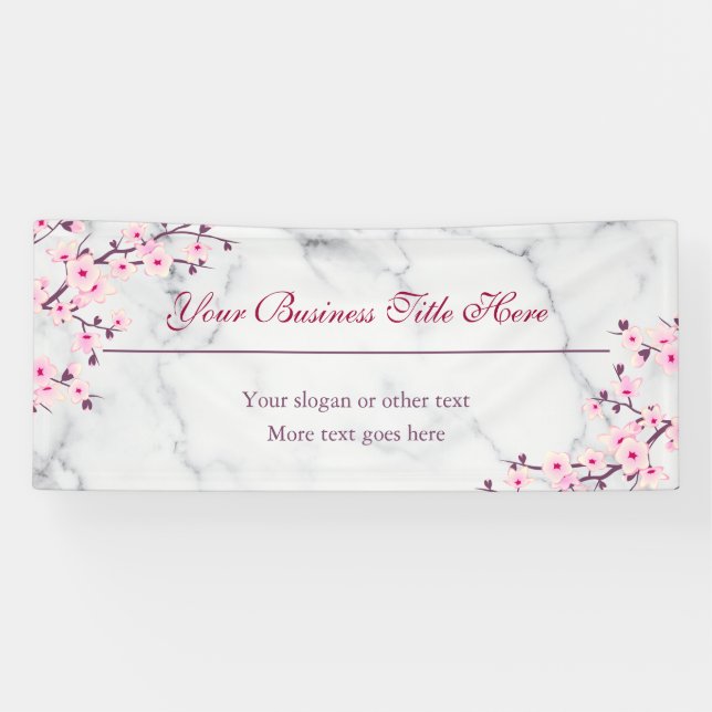 Floral Cherry Blossom Gray Marble Business Banner (Horizontal)