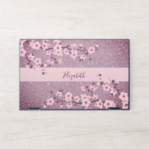 Floral Cherry Blossom Mauve Bling Monogram HP Laptop Skin