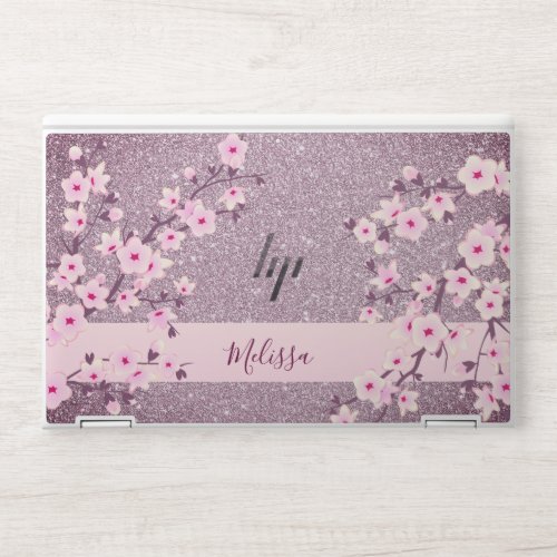 Floral Cherry Blossom Mauve Bling Monogram HP Laptop Skin