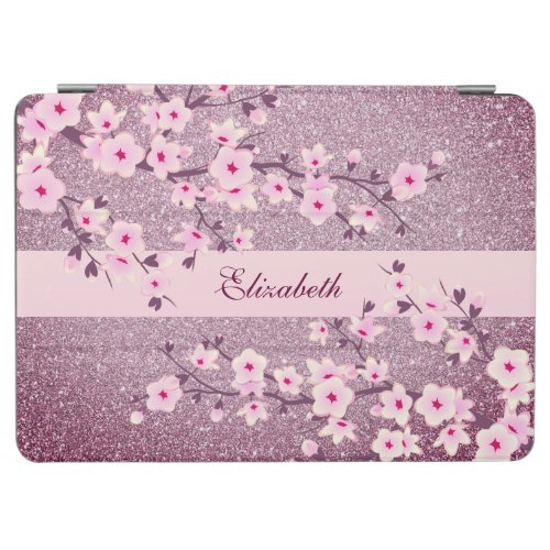 Floral Cherry Blossom Mauve Bling Monogram iPad Air Cover