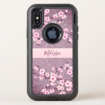 Floral Cherry Blossom Mauve Bling Monogram Otterbox Defender Iphone X Case at Zazzle
