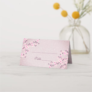 Floral Cherry Blossom Mauve Glitter Place Card