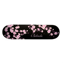Floral Cherry Blossom Monogram Black Pink Girly Skateboard Floral Cherry Blossom Monogram Black Pink Girly Skateboard