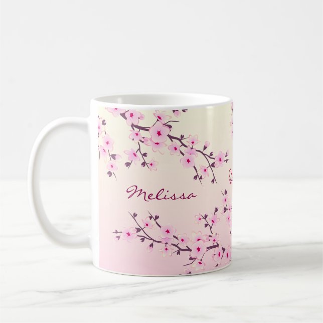 Floral Cherry Blossom Monogram Coffee Mug (Left)