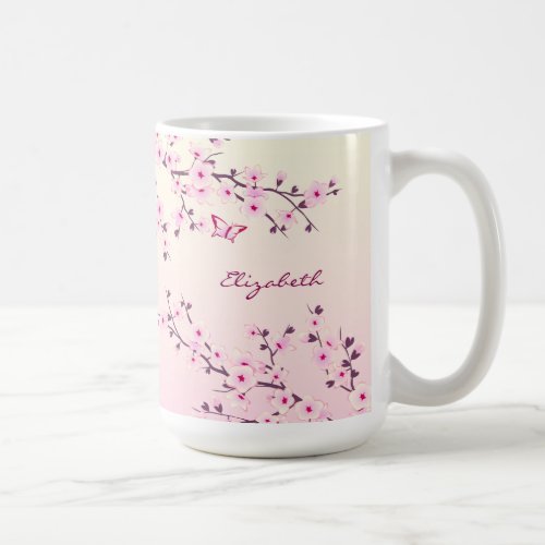 Floral Cherry Blossom Monogram Pink Girly Coffee Mug
