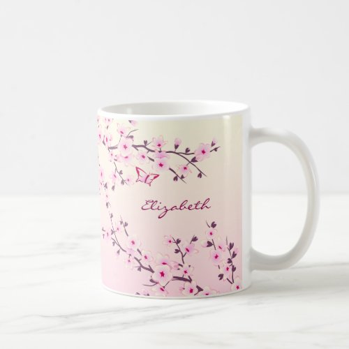 Floral Cherry Blossom Monogram Pink Girly Coffee Mug