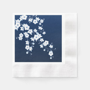 Floral Cherry Blossom Navy Blue White Napkins
