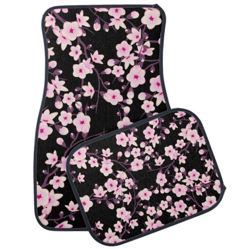 Floral Cherry Blossom Pink Black Car Mat