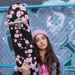 Floral Cherry Blossom Pink Black Girly Skateboard<br><div class="desc">Pink Japanese cherry blossom branches on a black background. For girls who love flowers and floral Asian designs.</div>