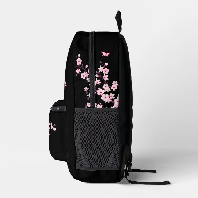Floral Cherry Blossom Pink Black Printed Backpack | Zazzle display picture 1